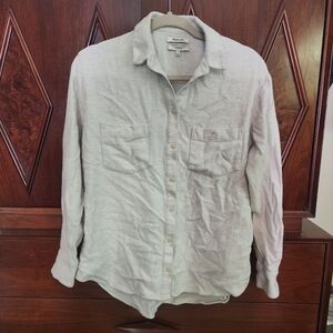 Madewell oversized button down flannel in off white pale grey